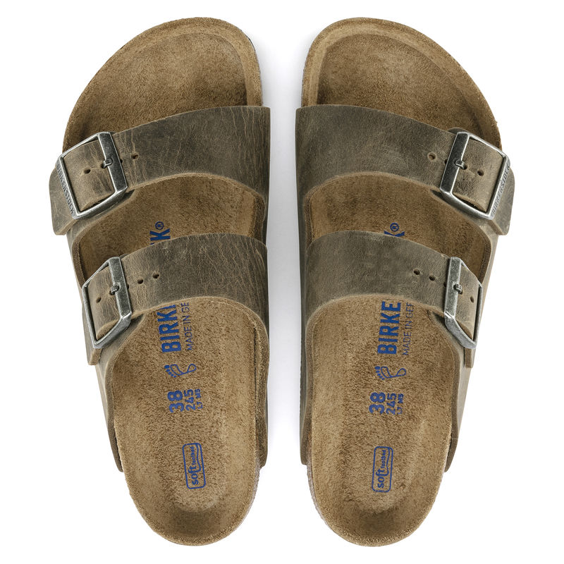 Birkenstock Men's Arizona Soft Footbed Sandal Faded Khaki Oiled Leather
