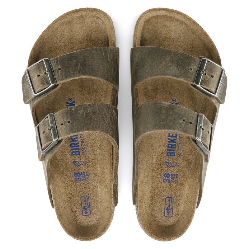 Birkenstock Men's Arizona Soft Footbed Sandal Faded Khaki Oiled Leather - Brekken's