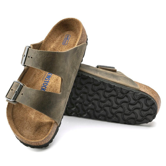 Birkenstock Men's Arizona Soft Footbed Sandal Faded Khaki Oiled Leather - Brekken's