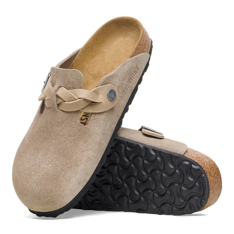 Birkenstock Women's Boston Braided Suede Leather Taupe - Brekken's