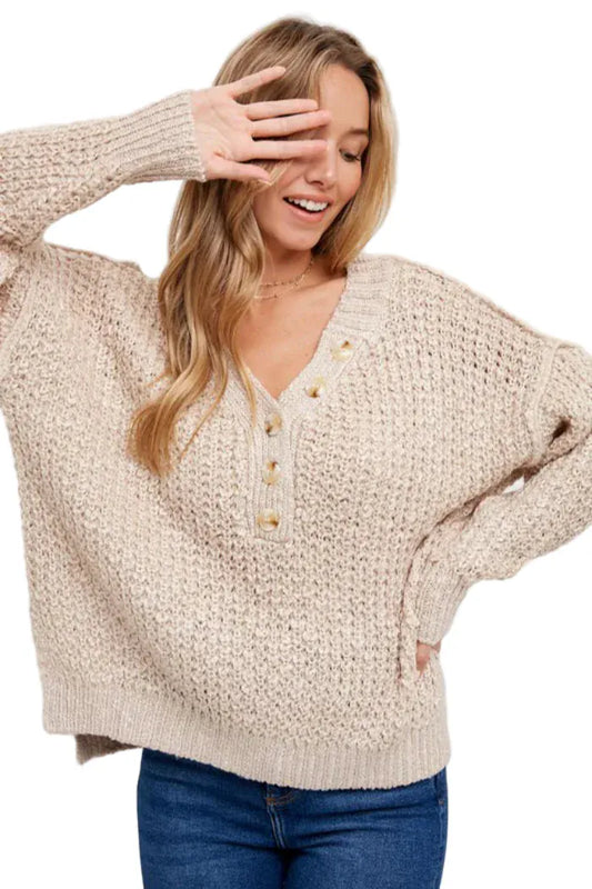 Bluivy Women's Thermal Henley Sweater Beige