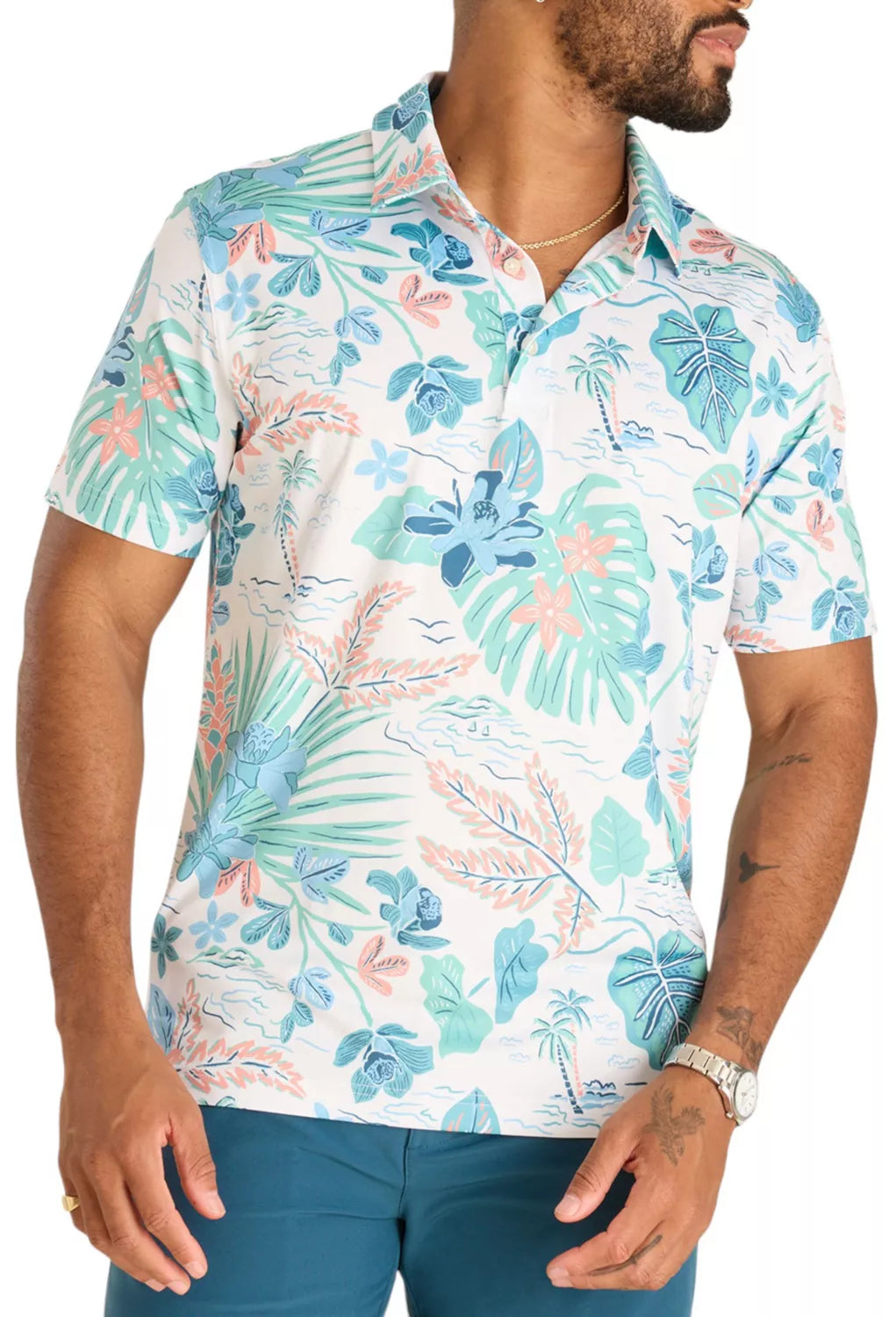 Chubbies Men's The Brush and Shrub Performance Polo Optic White