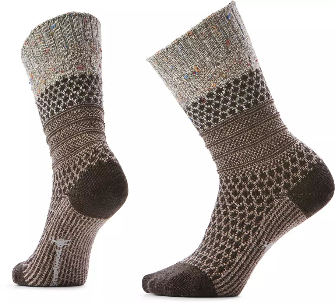 Smartwool Women's Everyday Cozy Popcorn Cable Crew Socks Taupe-Natural Marl