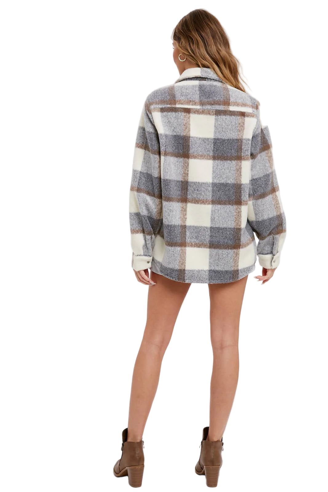 Bluivy Women's Plaid Brushed Shacket Grey