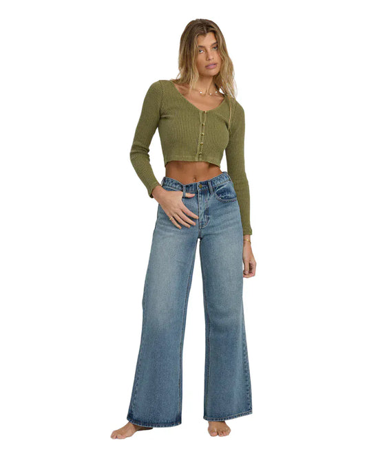 Billabong Women's Free Fall Flare Denim Pant Atlantic Deep