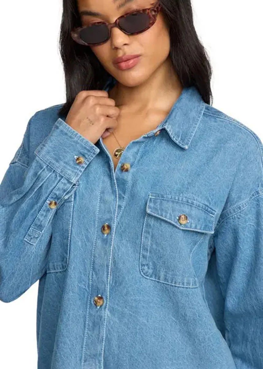 Billabong Women's Fadeaway Denim Shacket Salt Washed - Brekken's