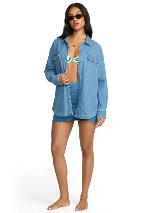 Billabong Women's Fadeaway Denim Shacket Salt Washed - Brekken's