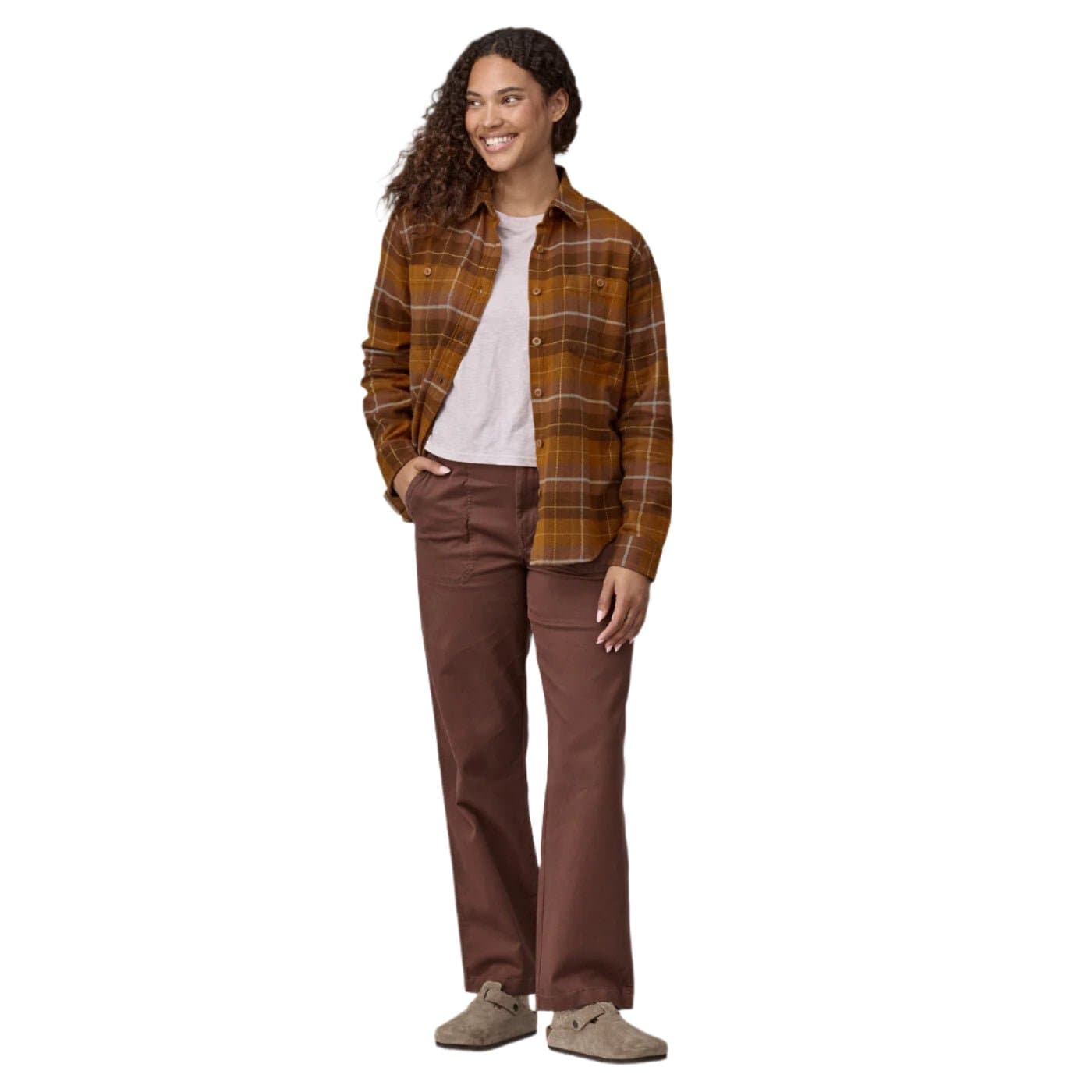 Patagonia Women's Fjord Flannel Shirt Happy Camper: Shelter Brown - Brekken's