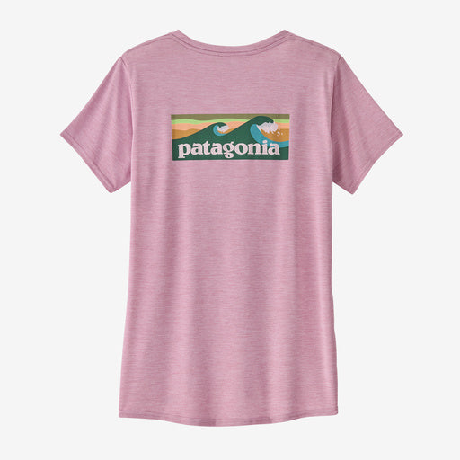 Patagonia Women's Cap Cool Daily Graphic Shirt - Waters Boardshort Logo: Milkweed Mauve X-Dye