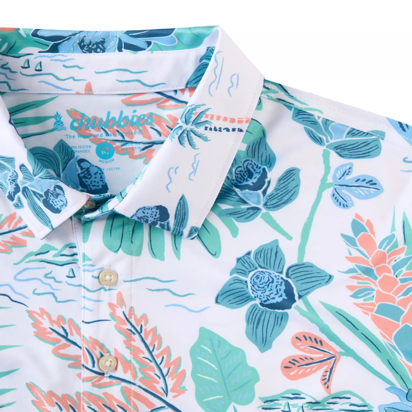 Chubbies Men's The Brush and Shrub Performance Polo Optic White