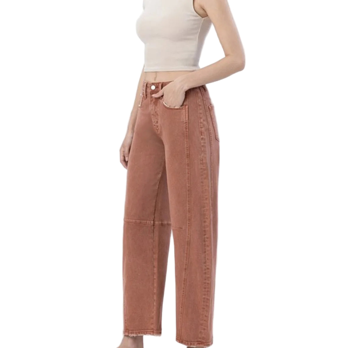 Flying Monkey Women's High Rise Twist Ankle Barrel Jean Copper