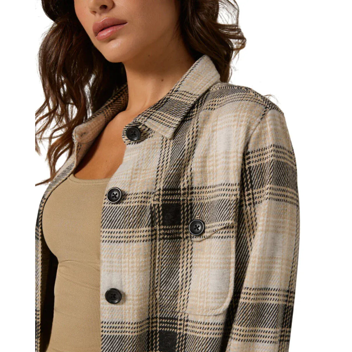 7 Diamonds Women’s Generation Plaid Shacket Beige