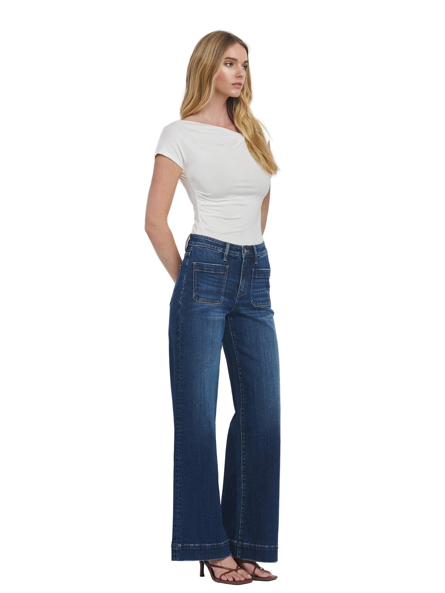 Flying Monkey Women's High Rise Front Patch Pocket Wide Leg Trouser