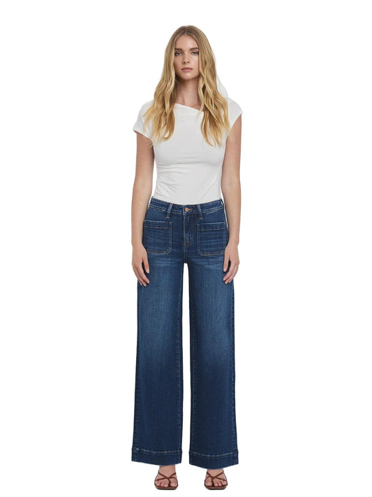 Flying Monkey Women's High Rise Front Patch Pocket Wide Leg Trouser