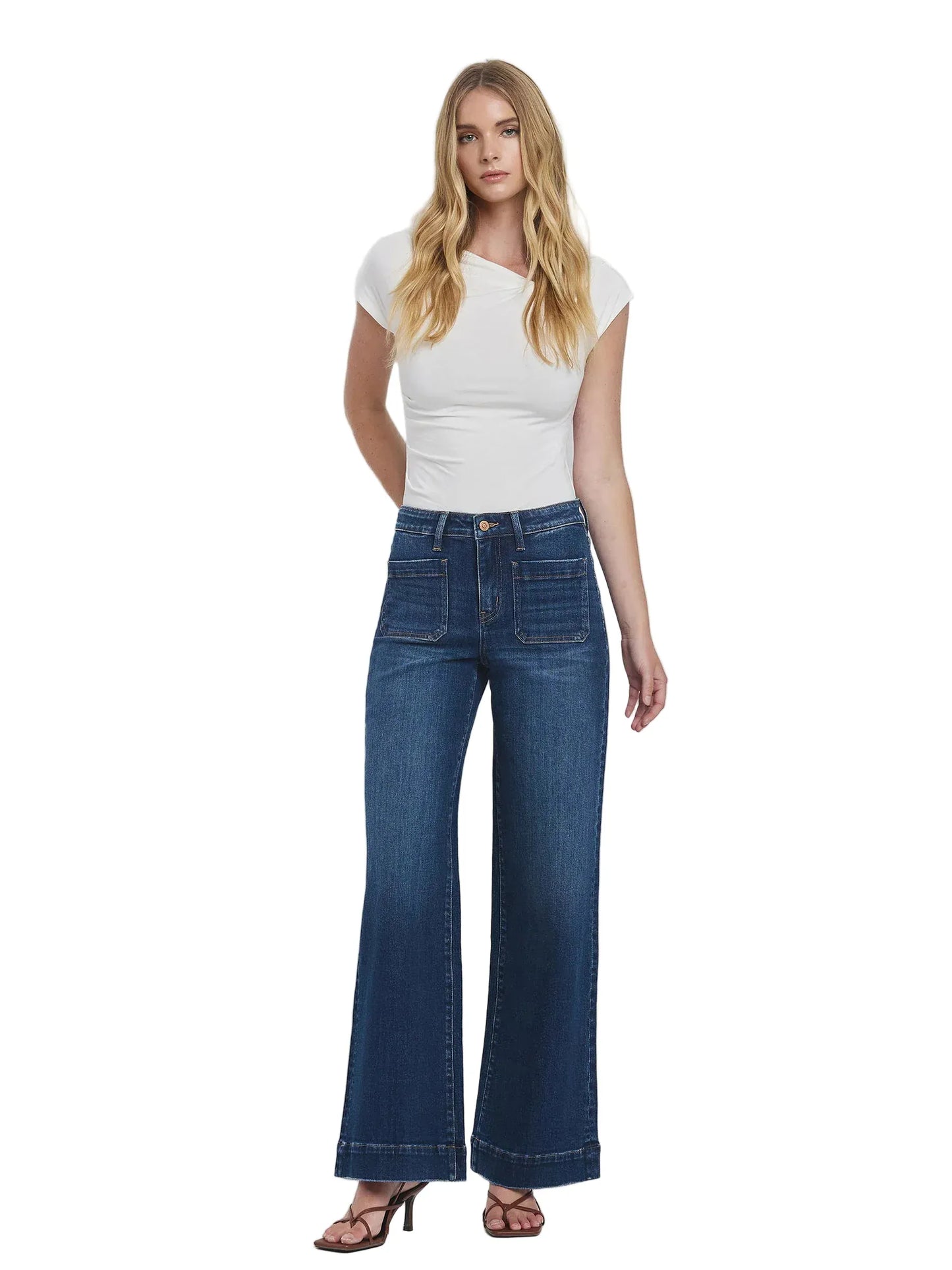 Flying Monkey Women's High Rise Front Patch Pocket Wide Leg Trouser