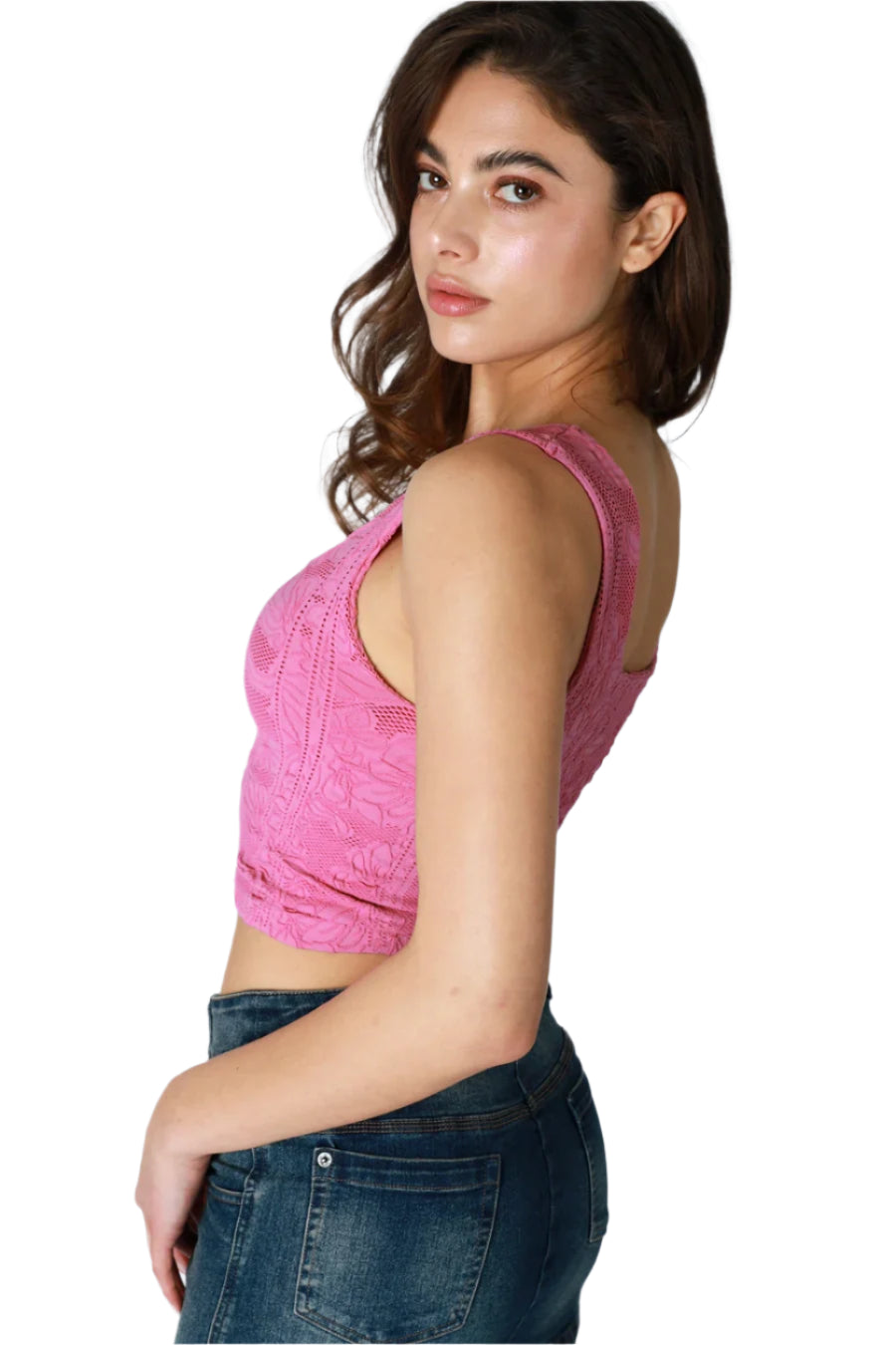 Nikibiki Women's Double Lace Square Crop Top