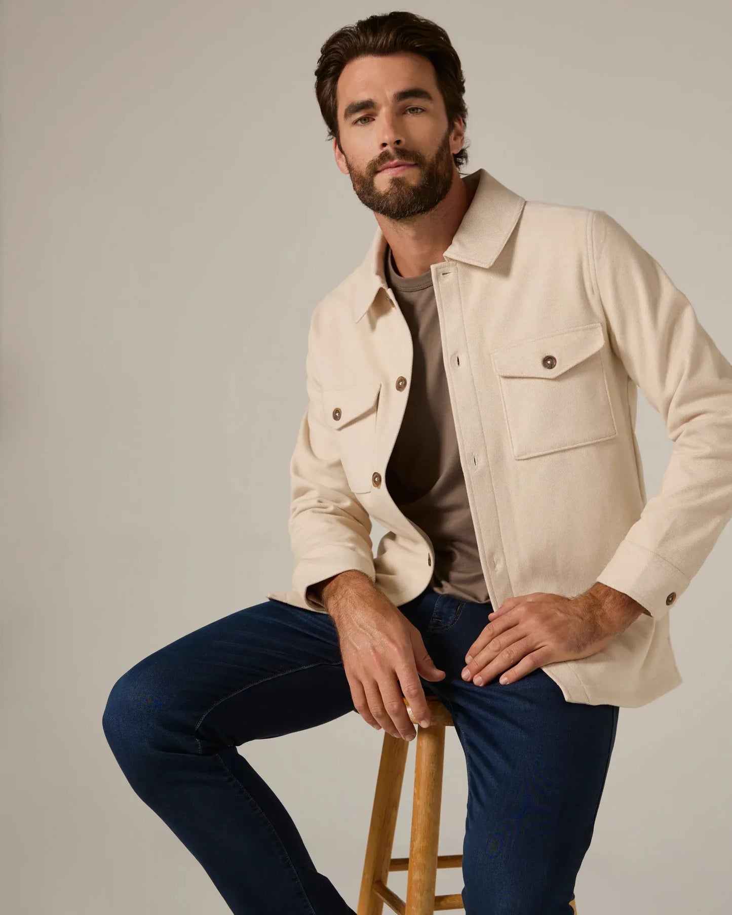 7 Diamonds Men’s Craftsman Twill Shacket Beige