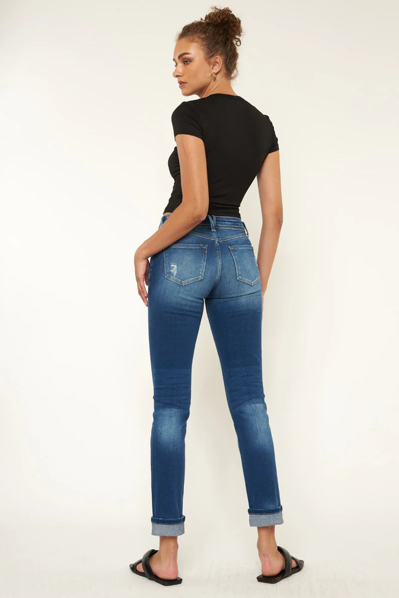 Kancan Women's Eternity Mid Rise Slim Straight Leg Jeans