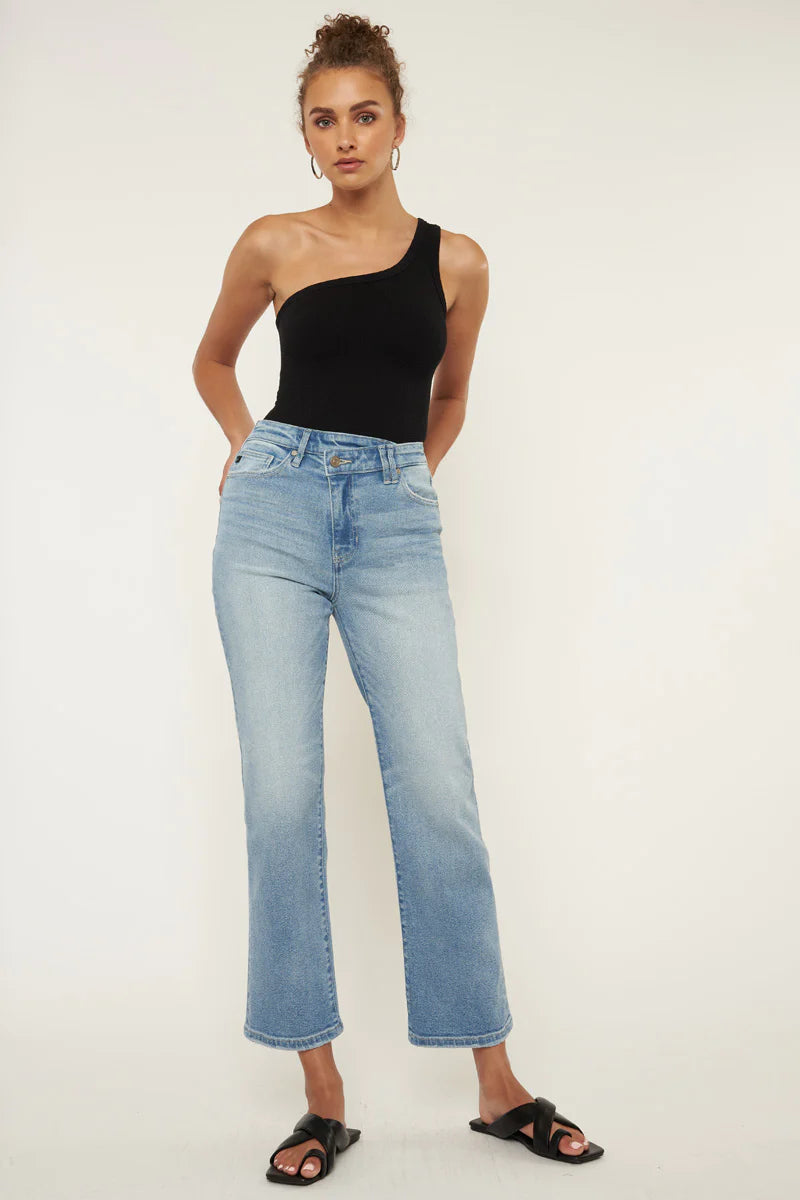 KanCan Women's High Rise 90's Criss Cross Straight
