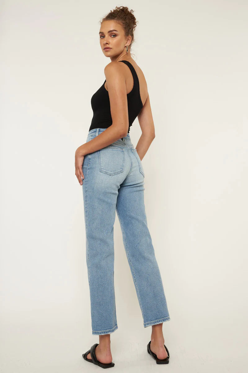 KanCan Women's High Rise 90's Criss Cross Straight