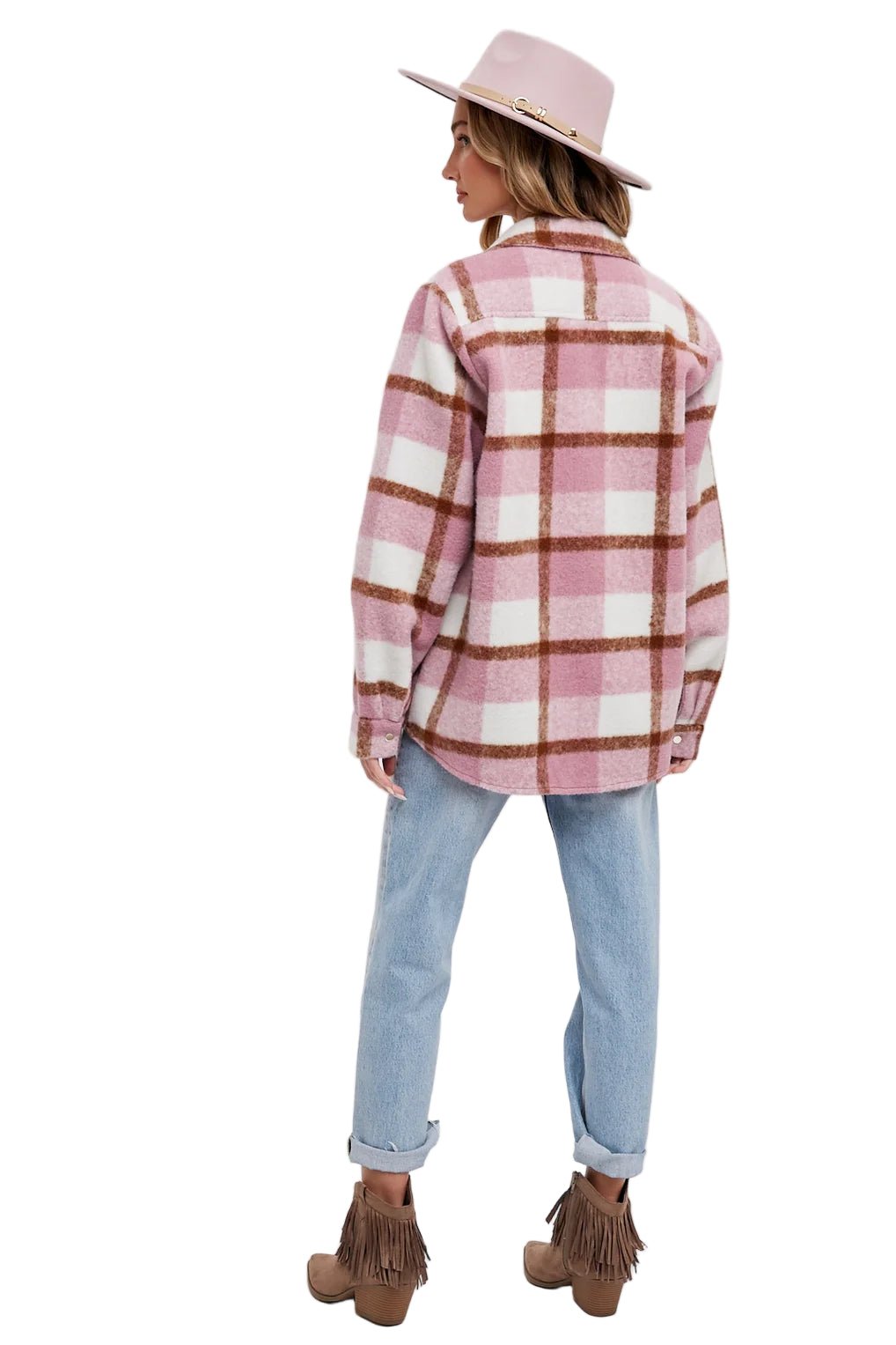 Bluivy Women's Plaid Brushed Shacket Mauve - Brekken's