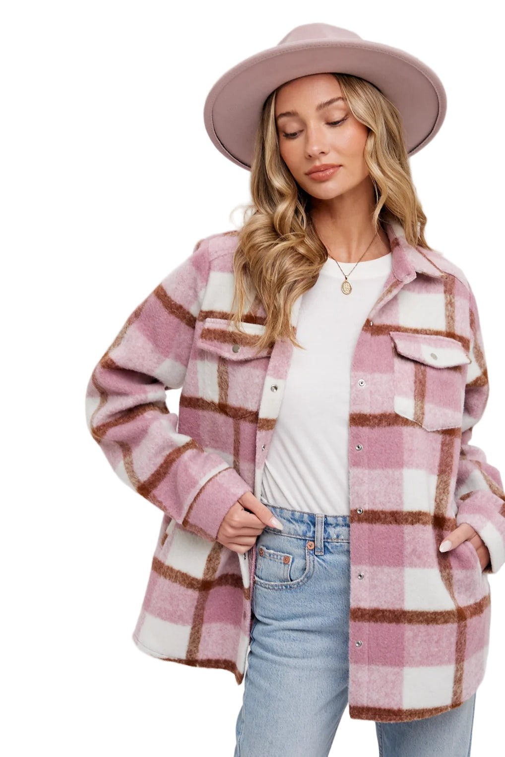 Bluivy Women's Plaid Brushed Shacket Mauve - Brekken's