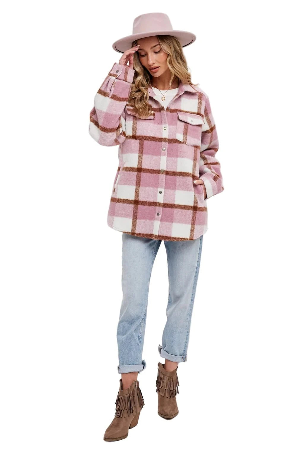 Bluivy Women's Plaid Brushed Shacket Mauve - Brekken's