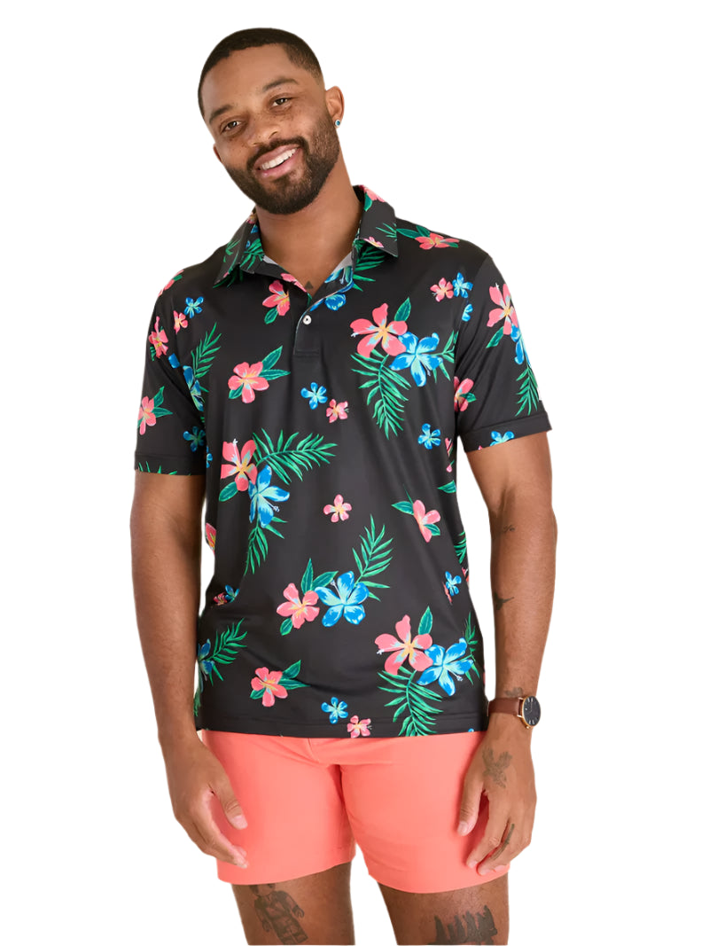 Chubbies Men's The Electric Flowers Performance Polo Black
