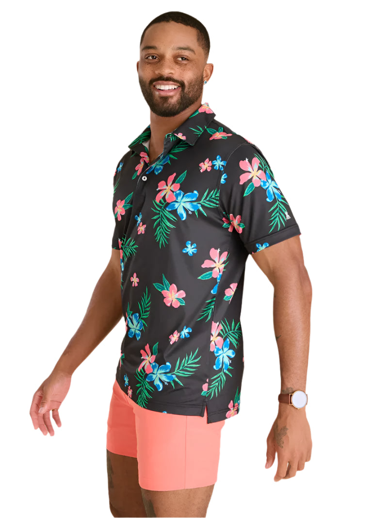 Chubbies Men's The Electric Flowers Performance Polo Black
