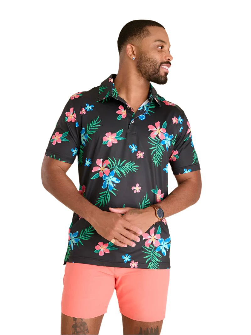 Chubbies Men's The Electric Flowers Performance Polo Black