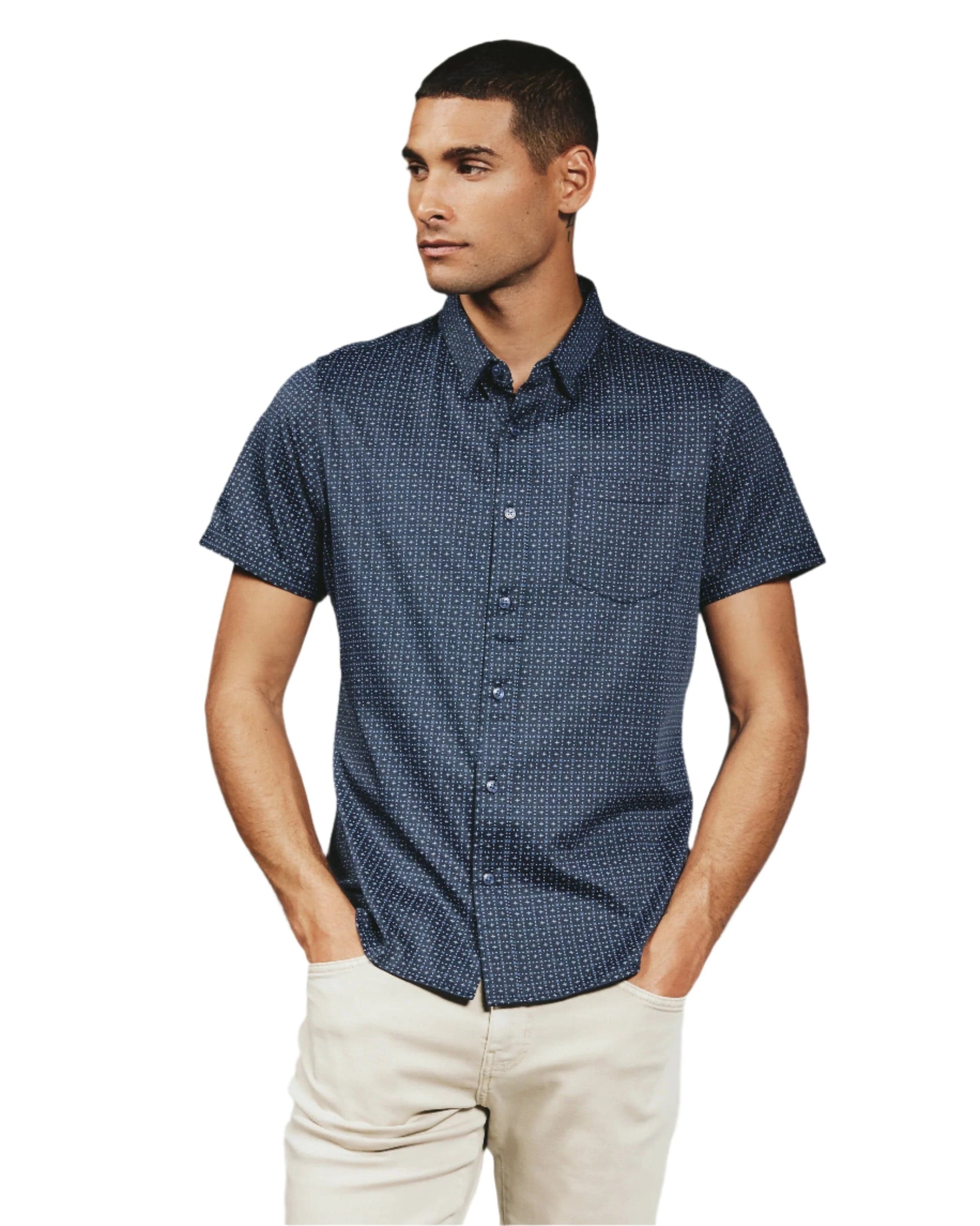 7 Diamonds Men's Brenner Short Sleeve Shirt Navy - Brekken's