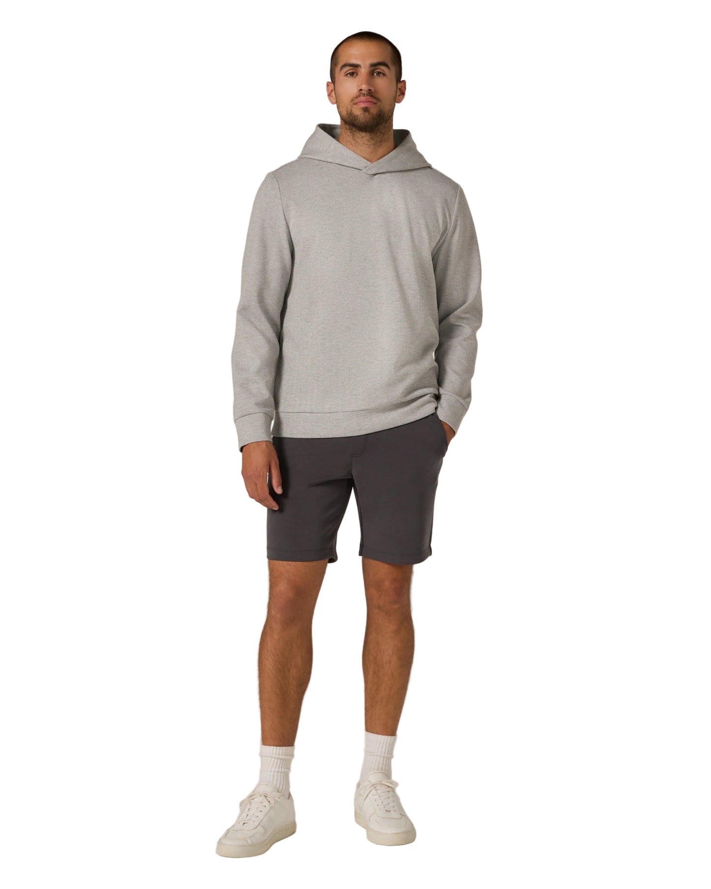 7 Diamonds Men’s Roarke Herringbone Hoodie Light Grey