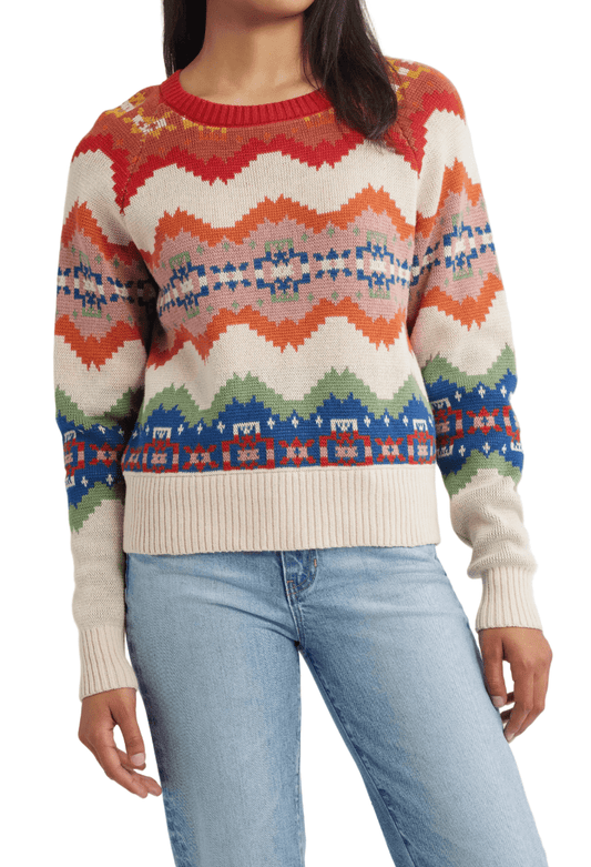 Pendleton Women’s Raglan Cotton Graphic Sweater Ecru Harding Stripe - Brekken's