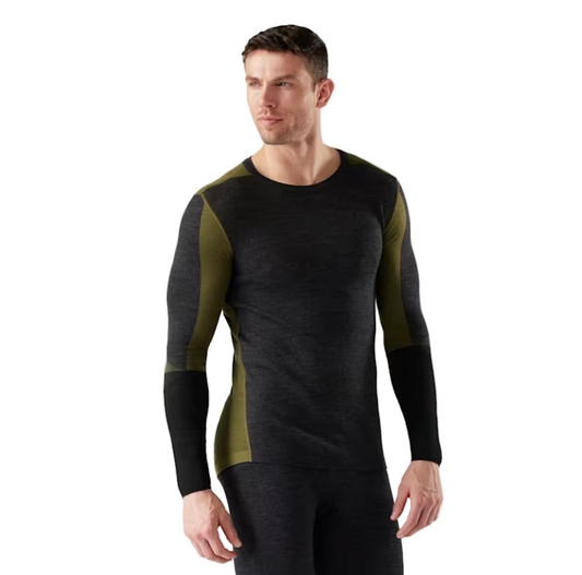 Smartwool Men's Intraknit Thermal Merino Base Layer Colorblock Crew Winter Moss-Charcoal