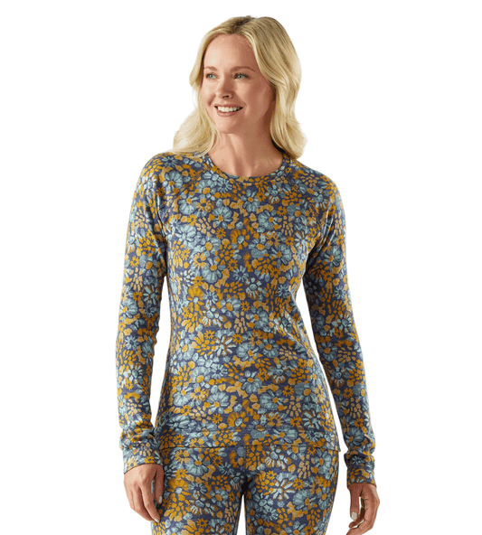 Smartwool Women's Classic Thermal Merino Base Layer Crew Pacific Blue Floral