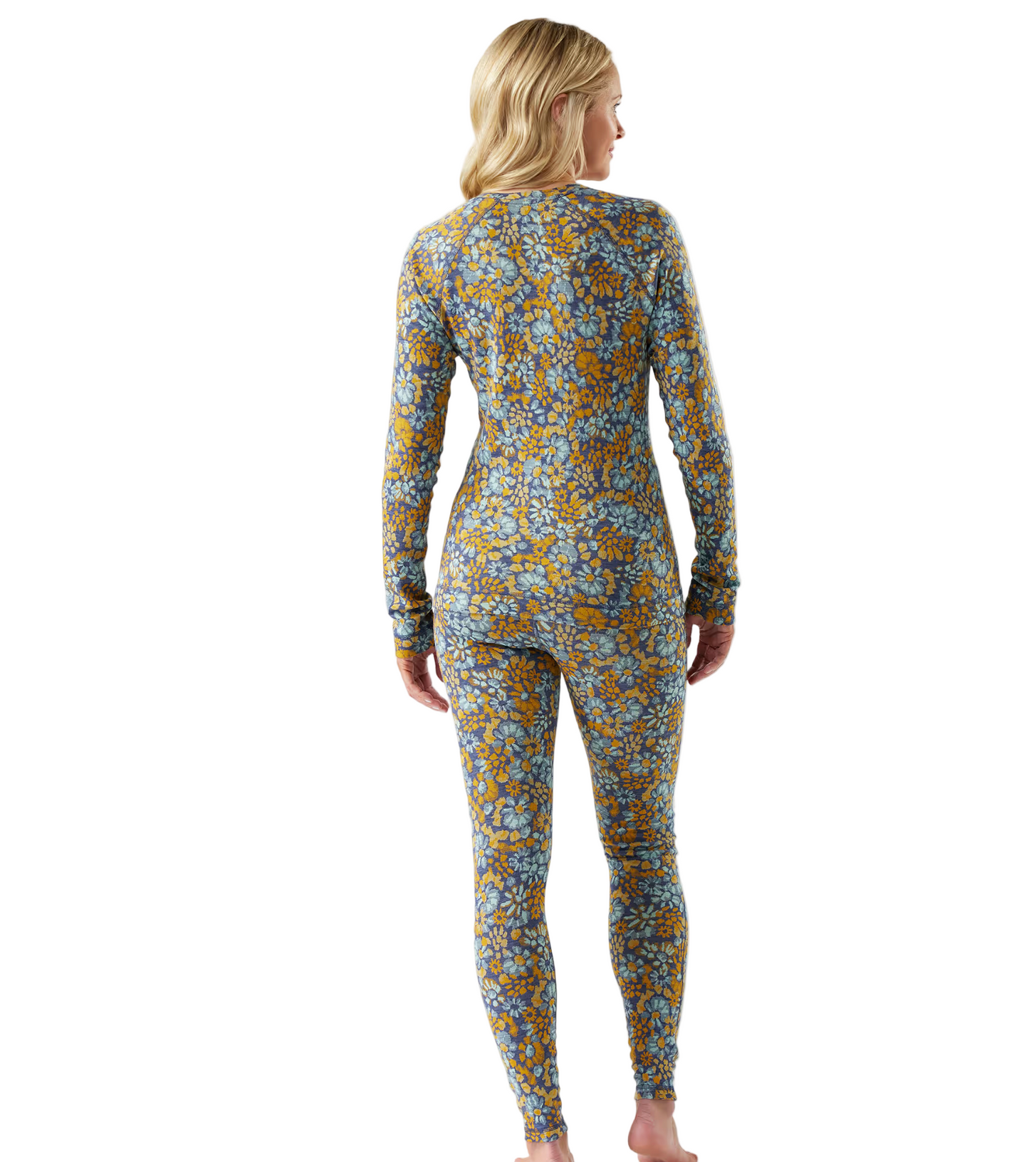Smartwool Women's Classic Thermal Merino Base Layer Crew Pacific Blue Floral