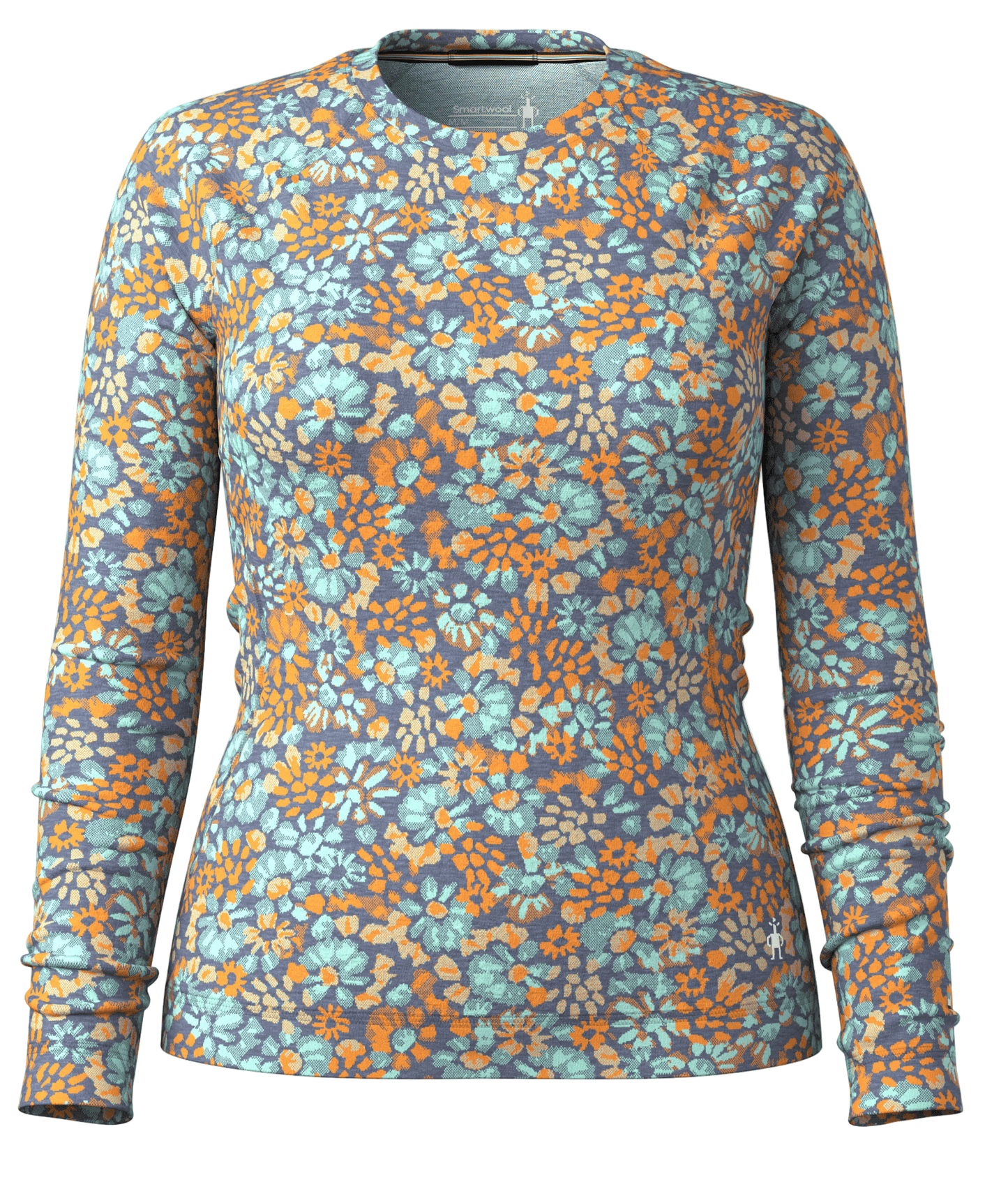 Smartwool Women's Classic Thermal Merino Base Layer Crew Pacific Blue Floral