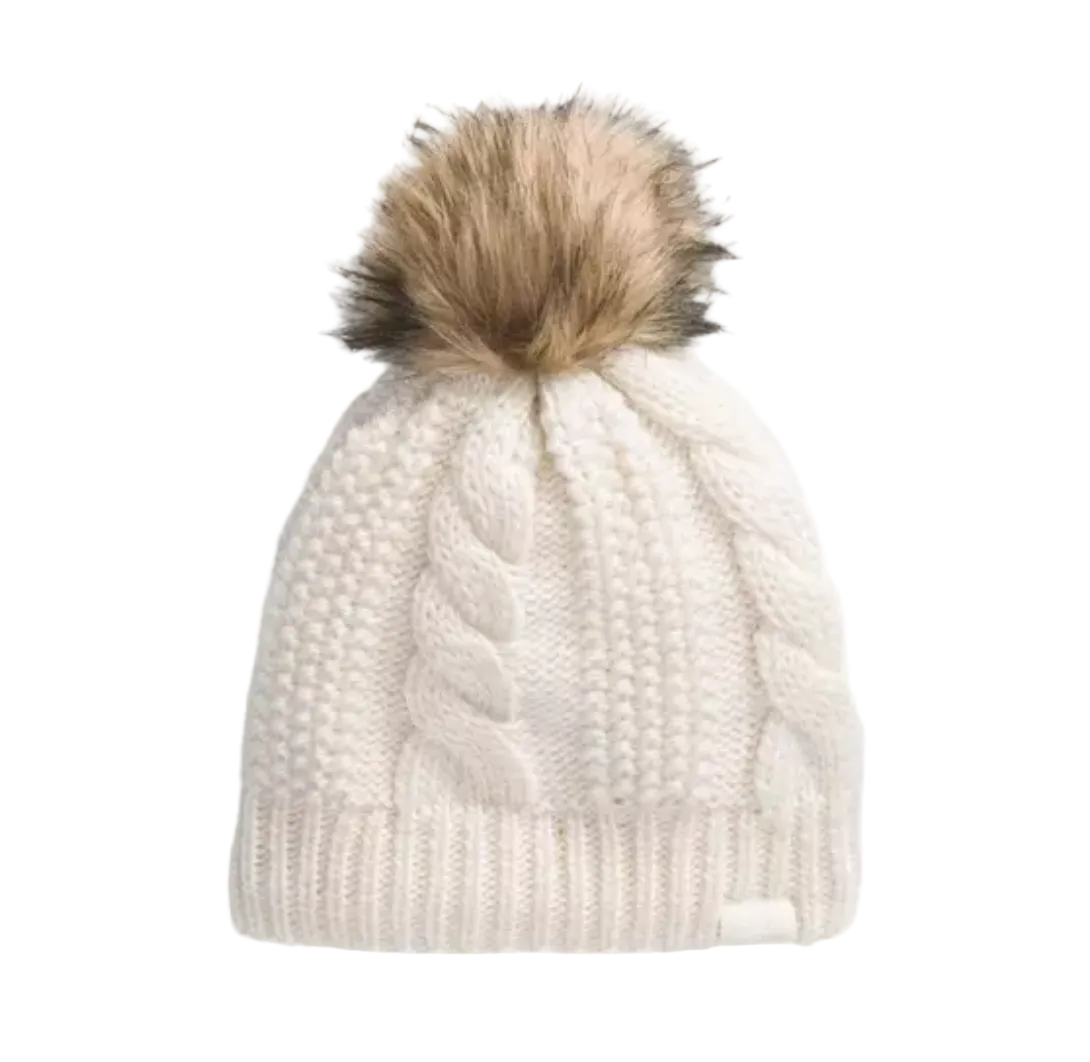 The North Face Women'S Oh Mega Fur Pom Lined Beanie White Dune