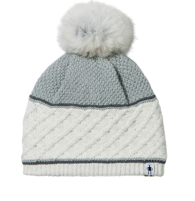 Smartwool Cable Knit Colorblock Pom Beanie Natural