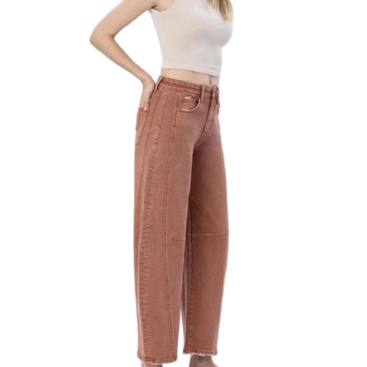Flying Monkey Women's High Rise Twist Ankle Barrel Jean Copper