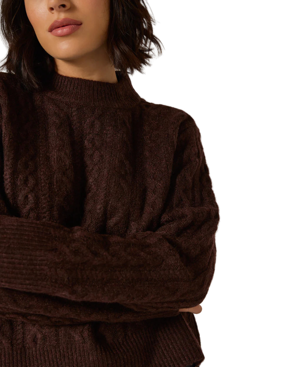 7 Diamonds Women’s Riley Cable Knit Sweater Walnut