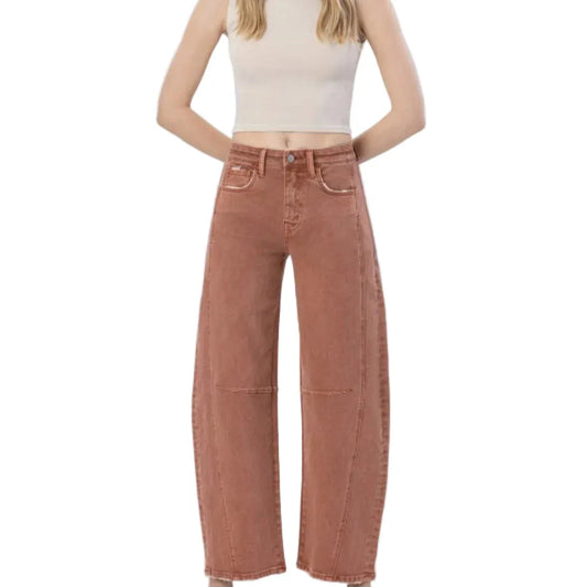 Flying Monkey Women's High Rise Twist Ankle Barrel Jean Copper