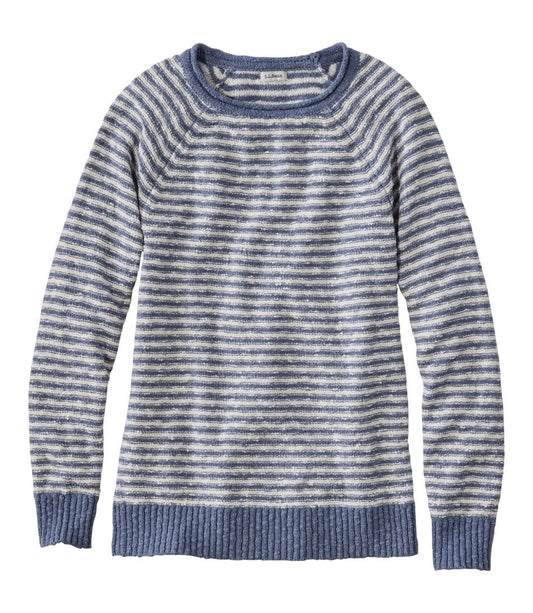 L.L. Bean 181 L.L. Bean Women's Midweight Cotton Slub Rollneck Pullover Stripe Cream/Soft Indigo