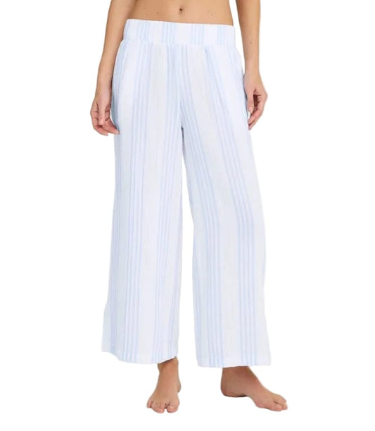 L.L Bean 184 L.L. Bean Women's Cloud Gauze Wide-Leg Pant Stripe Regular Seaboard Blue Stripe