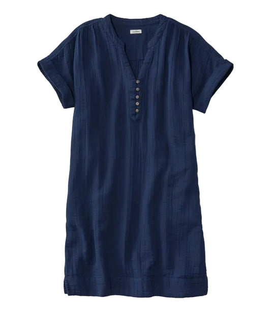L.L Bean 186 L.L. Bean Women's Cloud Gauze Short Sleeve Shift Dress Regular Classic Navy