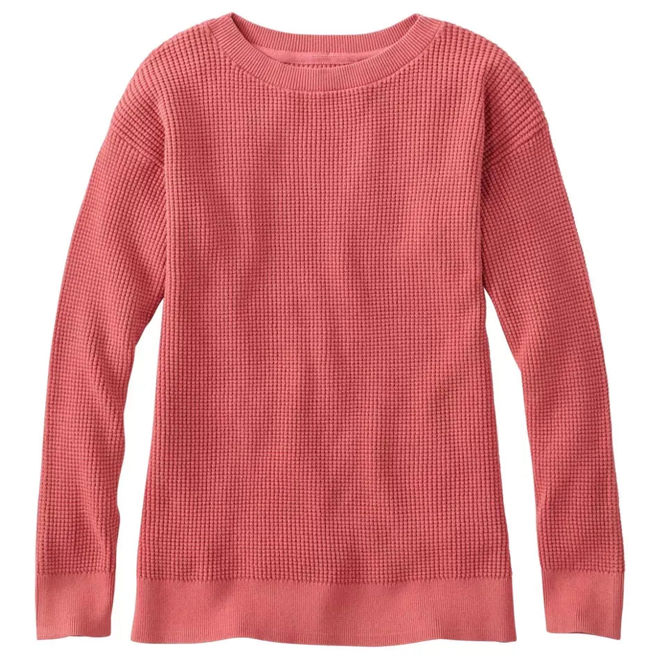 L.L. Bean Women’s Apparel > Fleece & Midlayers L.L. Bean Women's Sunwashed Waffle Pullover Sweater Regular Sienna Brick