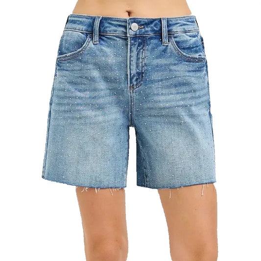 Risen Women’s Apparel > Shorts Risen Jeans Women's Mid Length Rhinestone Short