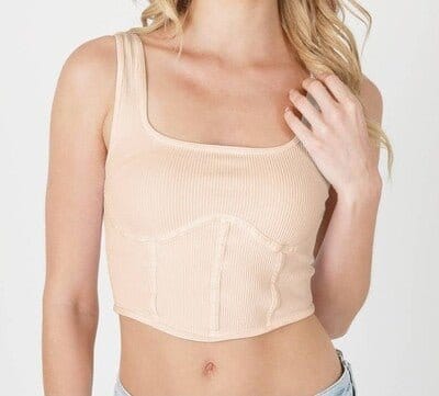Nikibiki 181 2109 Pearled Ivory Niki Biki Women's Ribbed Square Neck Corset Top NS8221