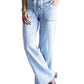 Flying Monkey Women's High Rise Drawstring Wide Leg Jeans Clearly