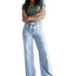Flying Monkey Women's High Rise Drawstring Wide Leg Jeans Clearly